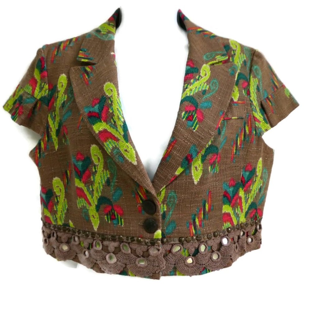 Nanette Lepore Jacket Neon Crop Mirror Palettes Macrame Border Hem L